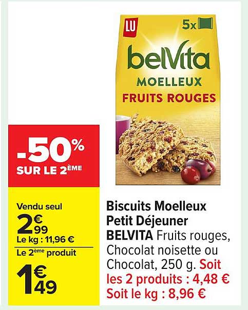 Biscuits Moelleux Petit Déjeuner BELVITA Fruits rouges