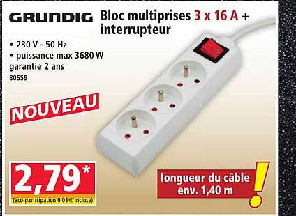 Bloc multiprises 3 x 16 A + interrupteur