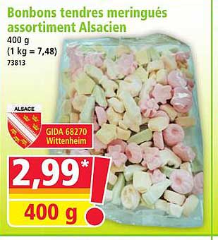 Bonbons tendres meringués assortiment Alsacien