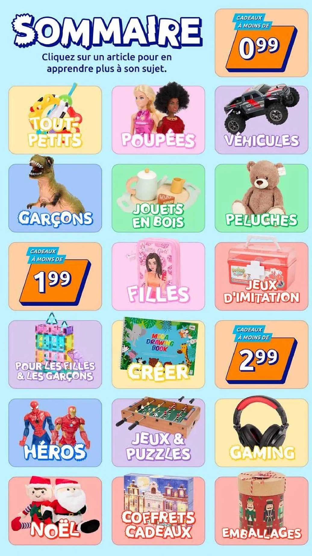 CADEAUX À MOINS DE 0,99 €