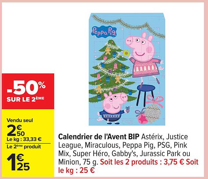 Calendrier de l'Avent BIP Astérix, Justice League, Peppa Pig et bien d'autres