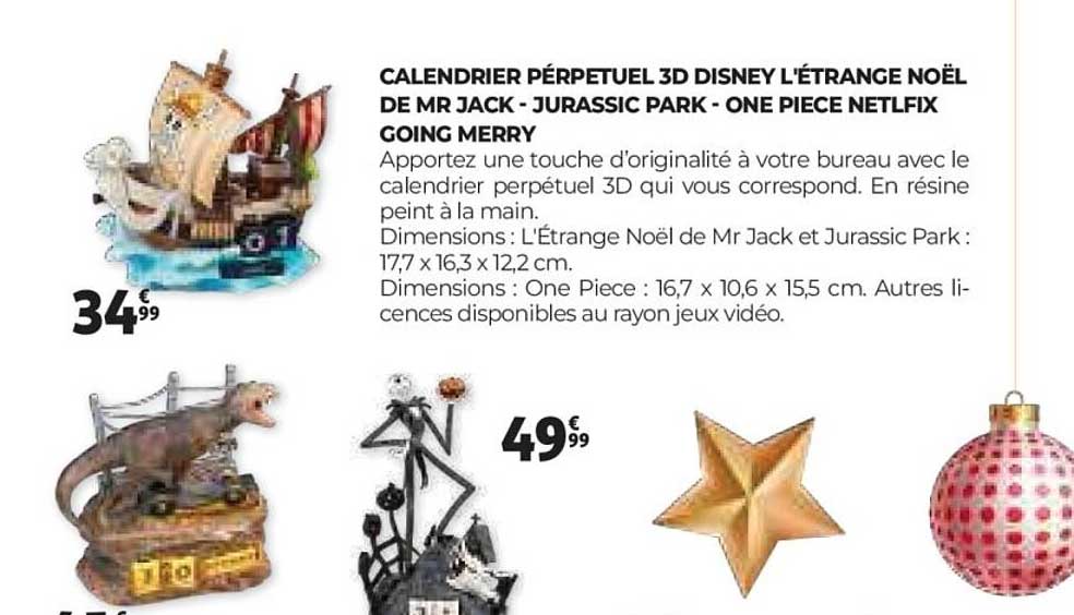 CALENDRIER PÉRPETUEL 3D DISNEY L'ÉTRANGE NOËL DE MR JACK - JURASSIC PARK - ONE PIECE NETLfix GOING MERRY