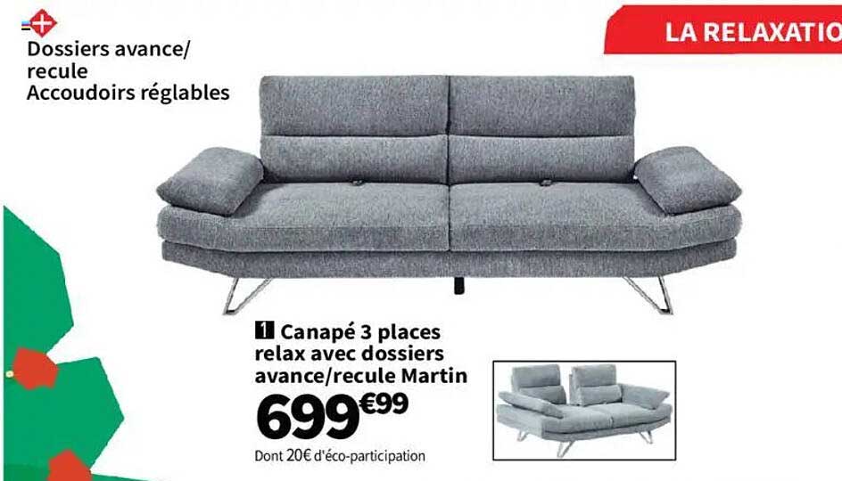 Canapé 3 places relax avec dossiers avance/recule Martin