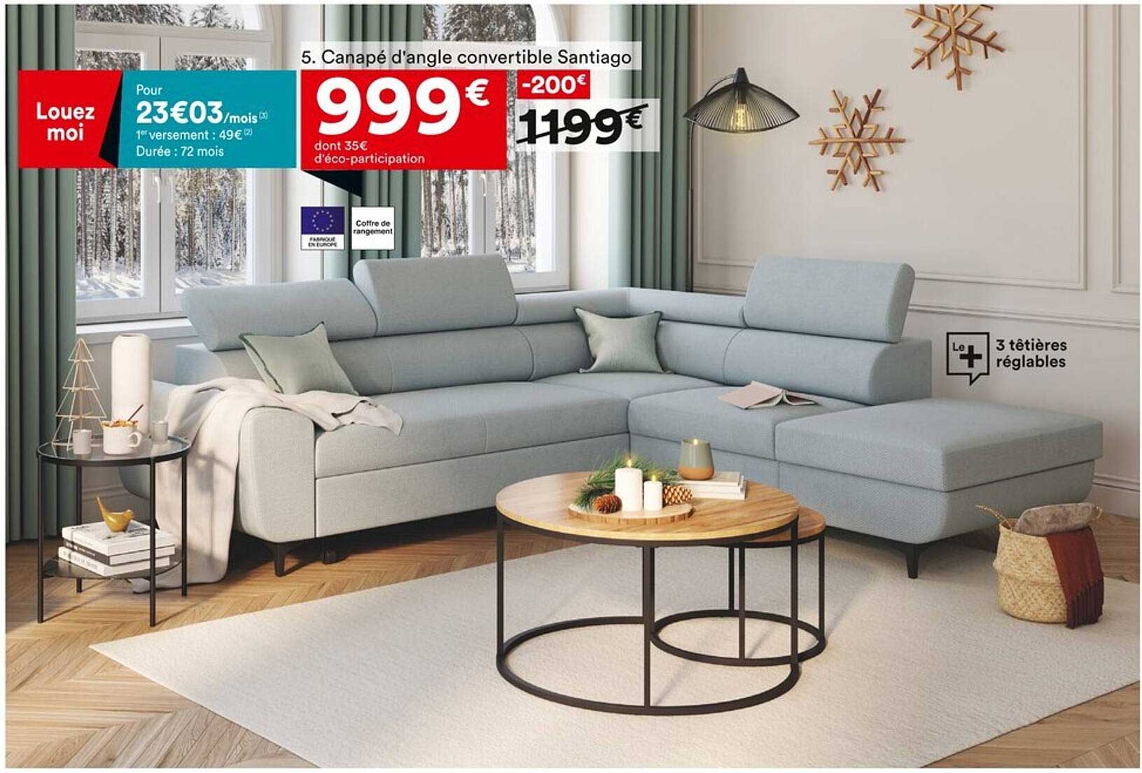 Canapé d'angle convertible Santiago