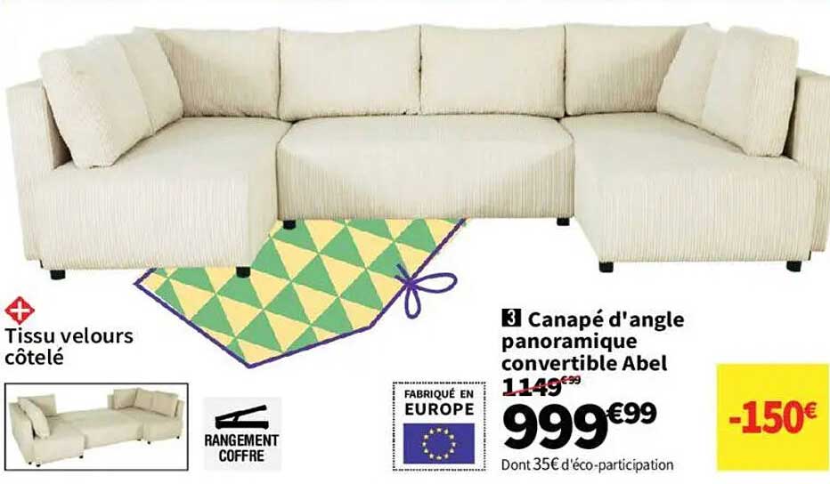 Canapé d'angle panoramique convertible Abel