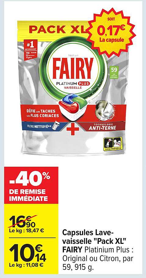 Capsules Lave-vaisselle "Pack XL" FAIRY Platinum Plus