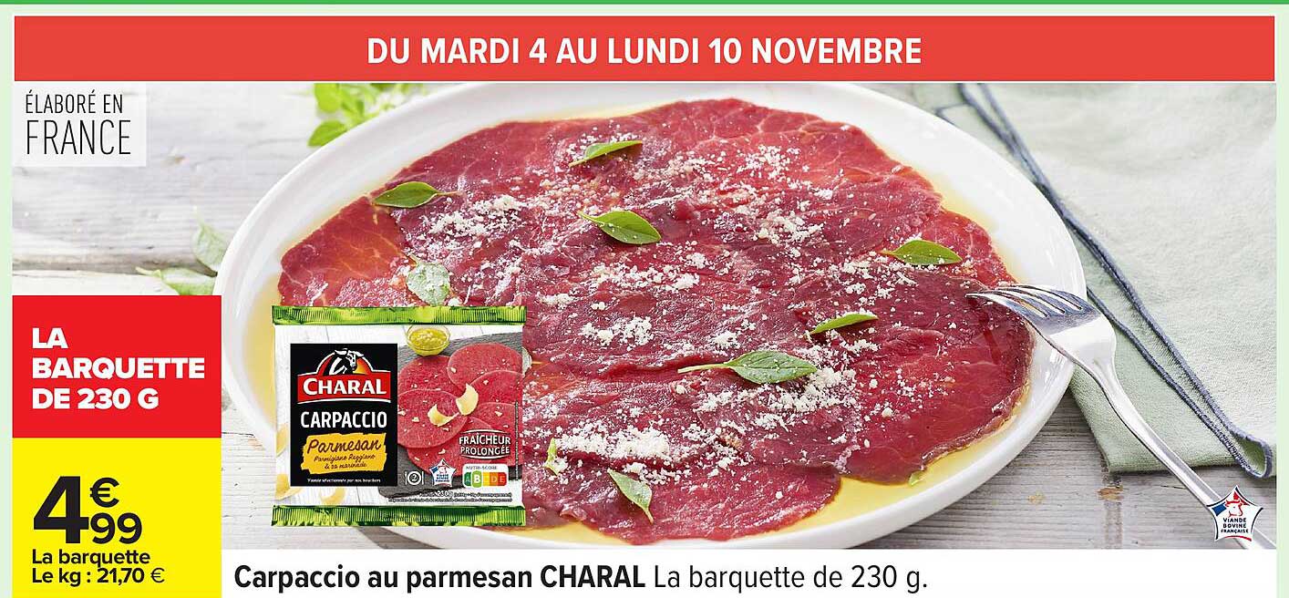 Carpaccio au parmesan CHARAL La barquette de 230 g