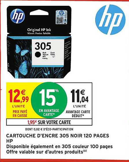 CARTOUCHE D'ENCRE 305 NOIR 120 PAGES HP