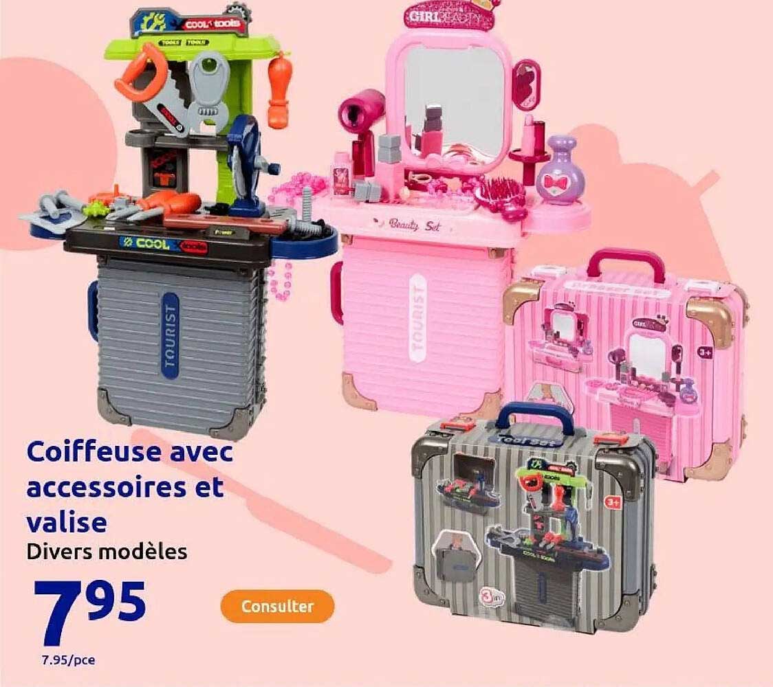 Coiffeuse avec accessoires et valise