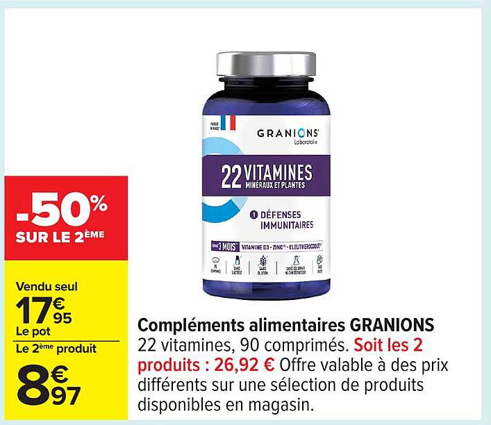 Compléments alimentaires GRANIONS 22 vitamines, 90 comprimés