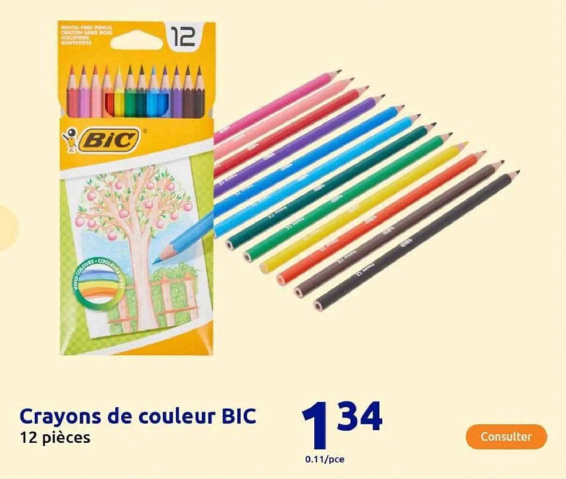 Crayons de couleur BIC 12 pièces