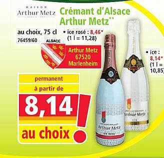 Crémant d'Alsace Arthur Metz* au choix, 75 cl