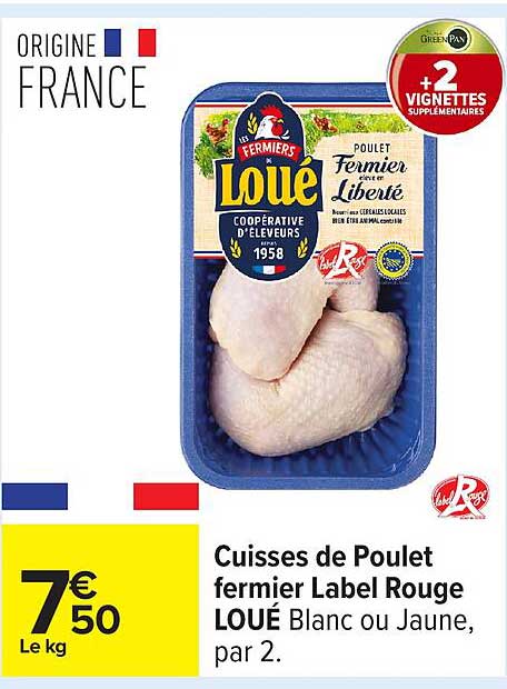 Cuisses de Poulet fermier Label Rouge LOUE Blanc ou Jaune, par 2.