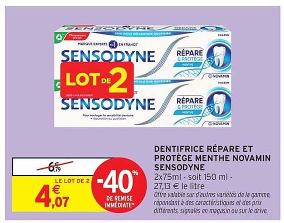 DENTIFRICE RÉPARE ET PROTÈGE MENTHE NOVAMIN SENSODYNE