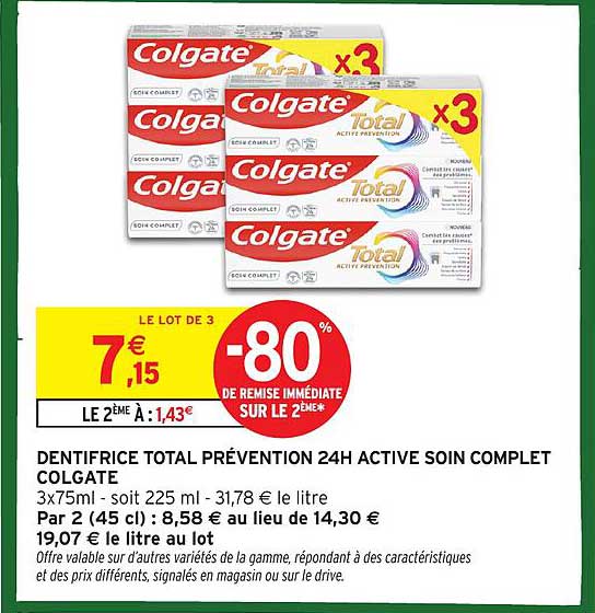 DENTIFRICE TOTAL PRÉVENTION 24H ACTIVE SOIN COMPLÈT COLGATE