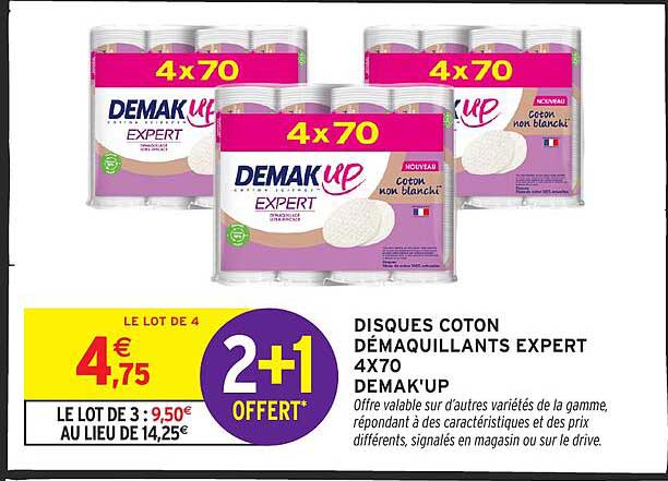DISQUES COTON DÉMAQUILLANTS EXPERT 4X70 DEMAK'UP