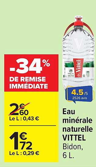 Eau minérale naturelle VITTEL Bidon, 6 L.