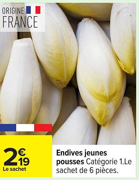 Endives jeunes pousses Catégorie 1. Le sachet de 6 pièces.