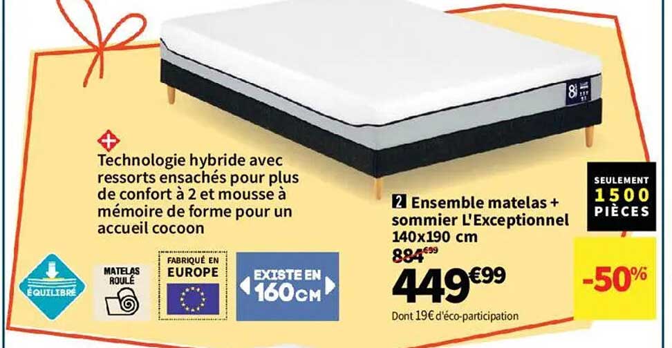 Ensemble matelas + sommier L'Exceptionnel 140x190 cm