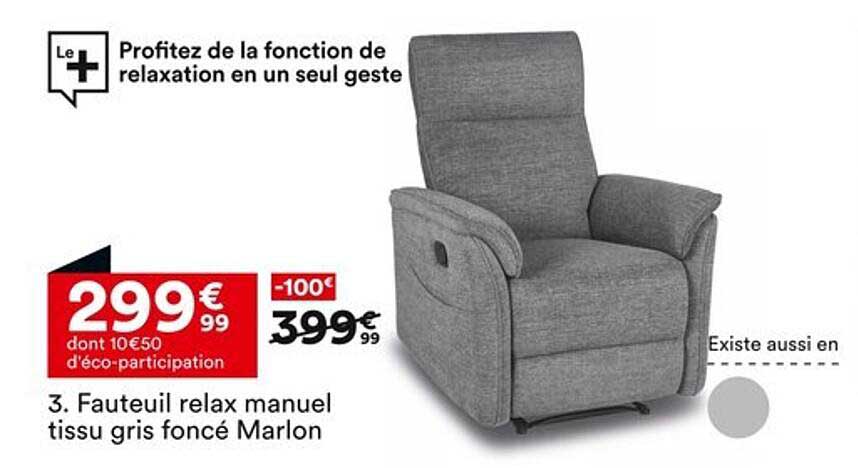 Fauteuil relax manuel tissu gris foncé Marlon