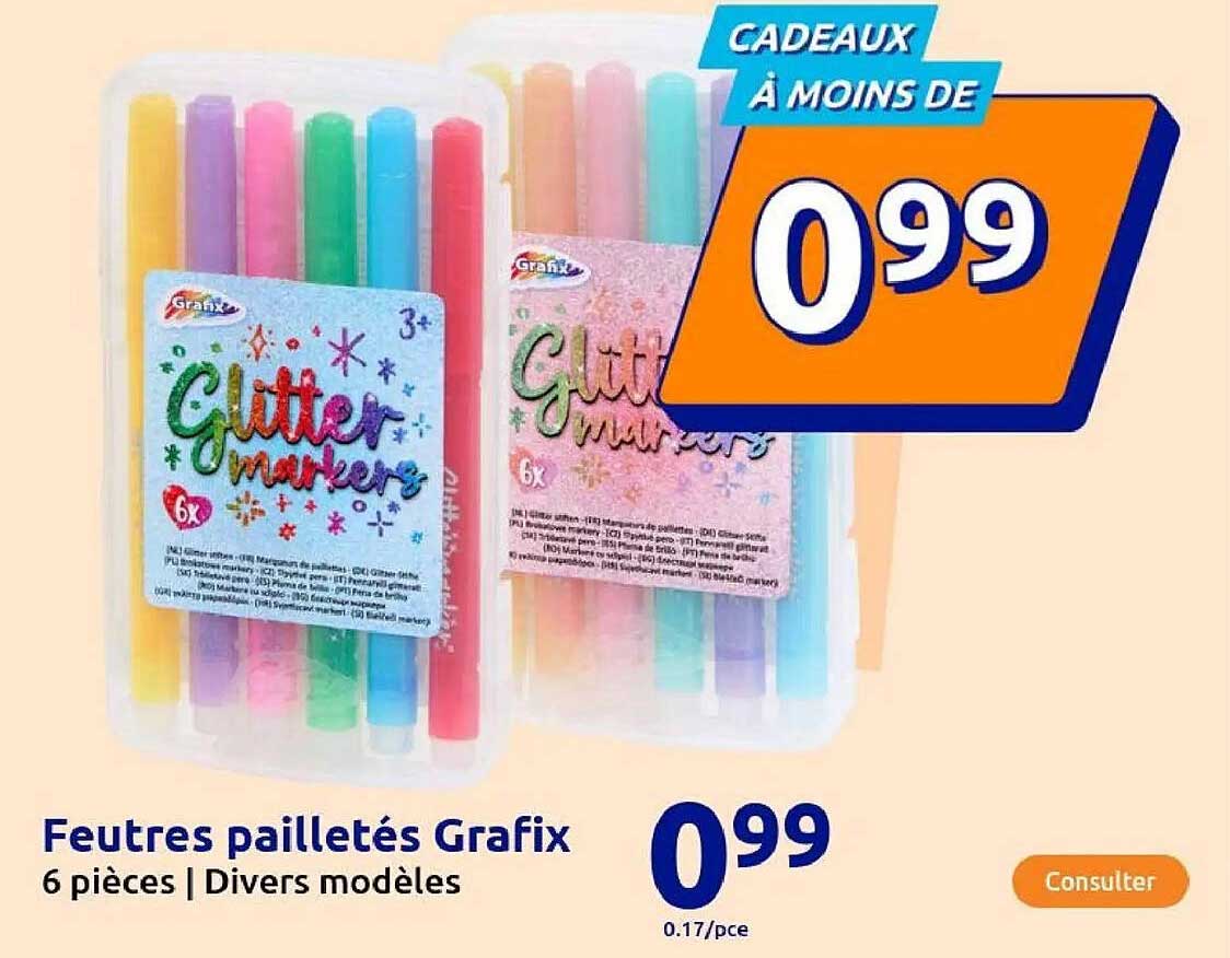 Feutres pailletés Grafix 6 pièces | Divers modèles