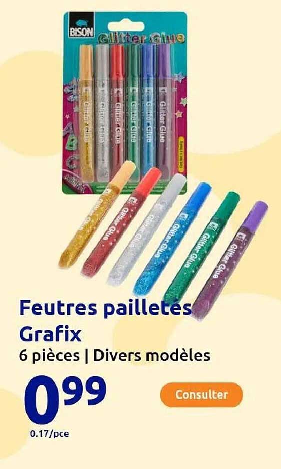 Feutres paillettes Grafix 6 pièces | Divers modèles