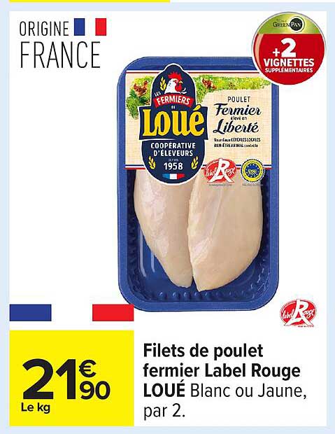 Filets de poulet fermier Label Rouge LOUE Blanc ou Jaune, par 2
