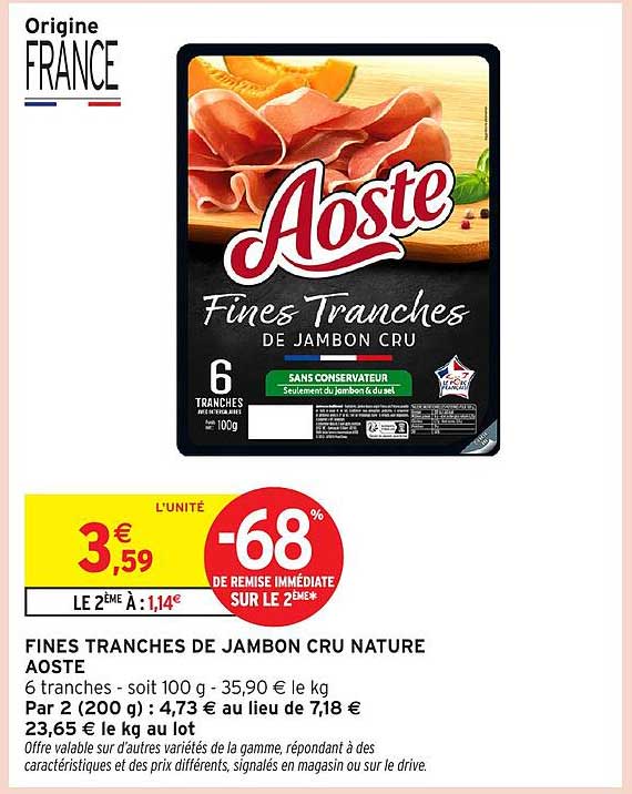 FINES TRANCHES DE JAMBON CRU NATURE AOSTE
