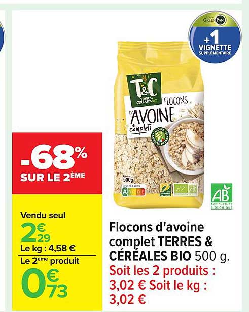 Flocons d'avoine complet TERRES & CÉRÉALES BIO 500 g