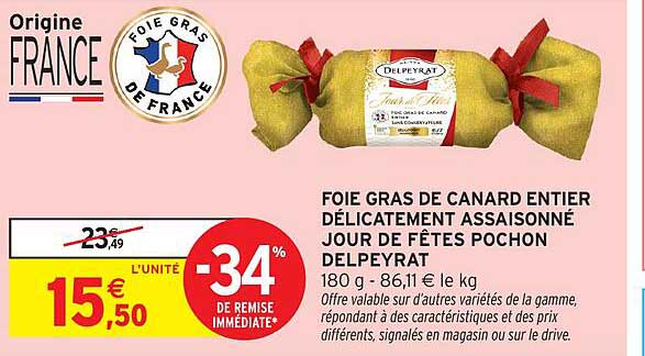 FOIE GRAS DE CANARD ENTIER DÉLICATEMENT ASSAISONNÉ JOUR DE FÊTES POCHON DELPEYRAT