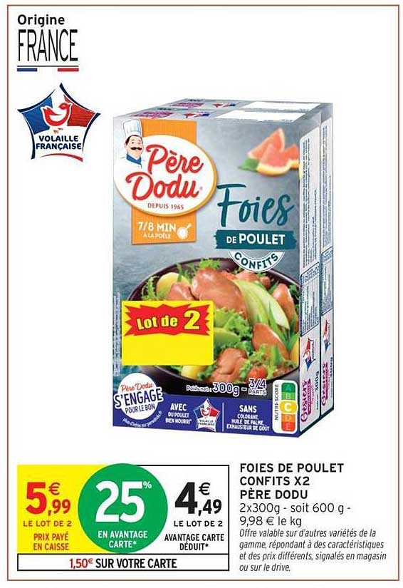 FOIES DE POULET CONFITS X2 PÈRE DODU
