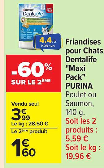 Friandises pour Chats Dentalife "Maxi Pack" PURINA Poulet ou Saumon, 140 g