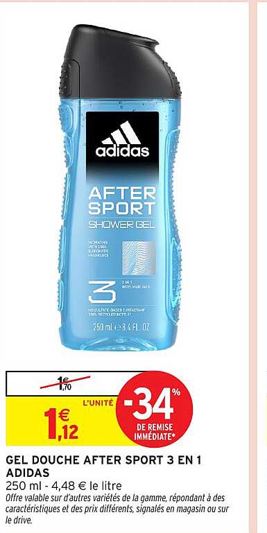 GEL DOUCHE AFTER SPORT 3 EN 1 ADIDAS