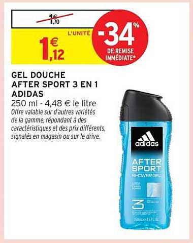 GEL DOUCHE AFTER SPORT 3 EN 1 ADIDAS