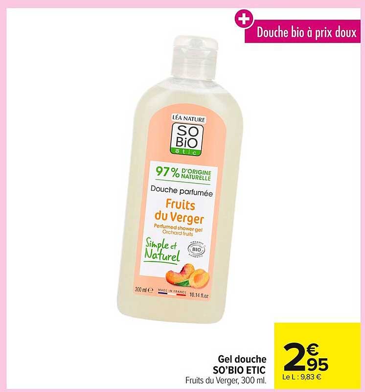 Gel douche SO'BIO ETIC Fruits du Verger, 300 ml