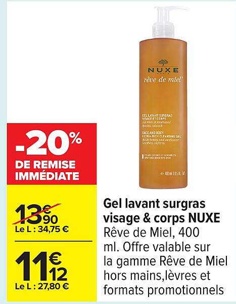 Gel lavant surgras visage & corps NUXE Rêve de Miel, 400 ml.