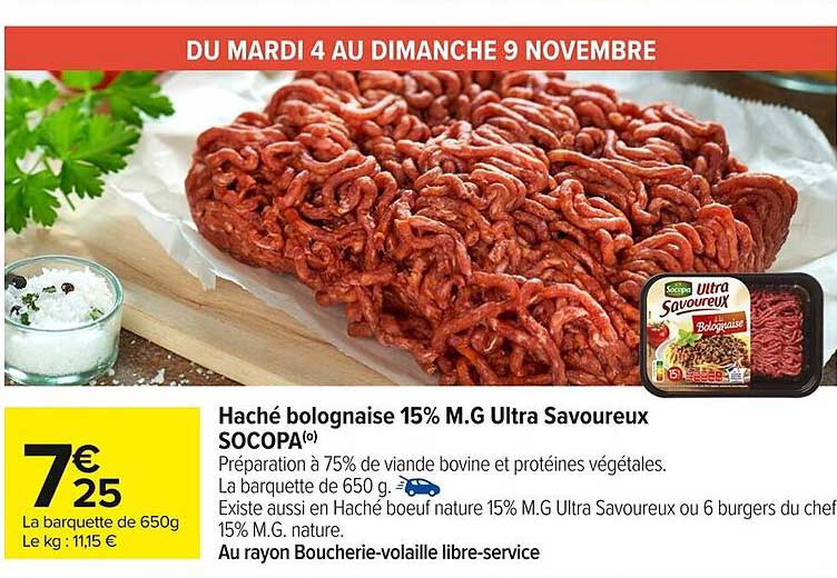 Haché bolognaise 15% M.G Ultra Savoureux SOCOPA