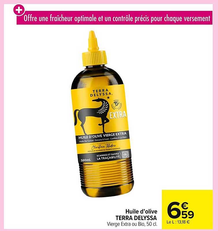 Huile d'olive TERRA DELYSSA Vierge Extra ou Bio, 50 cl
