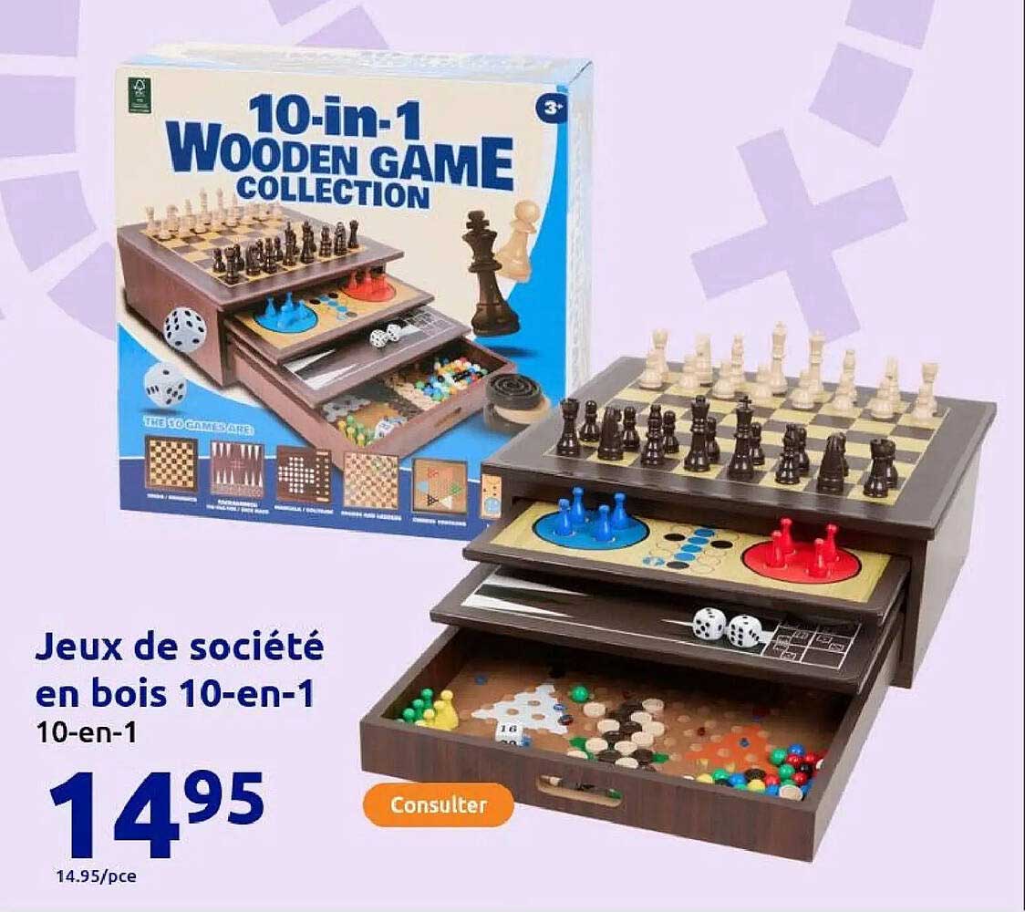 Jeux de société en bois 10-en-1