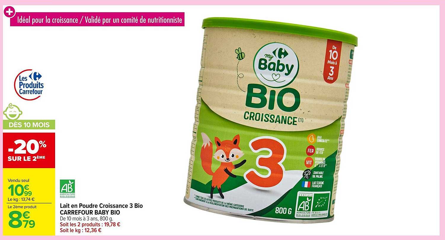 Lait en Poudre Croissance 3 Bio CARREFOUR BABY BIO
