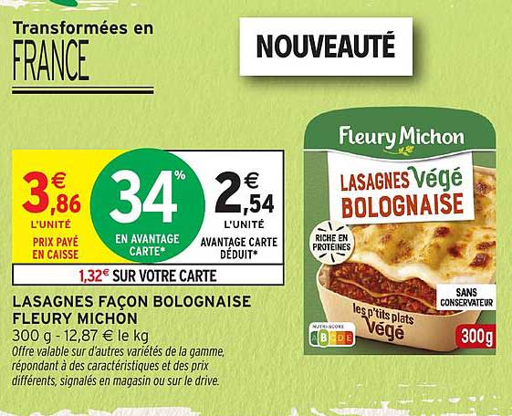 LASAGNES VÉGÉ BOLOGNAISE FLEURY MICHON
