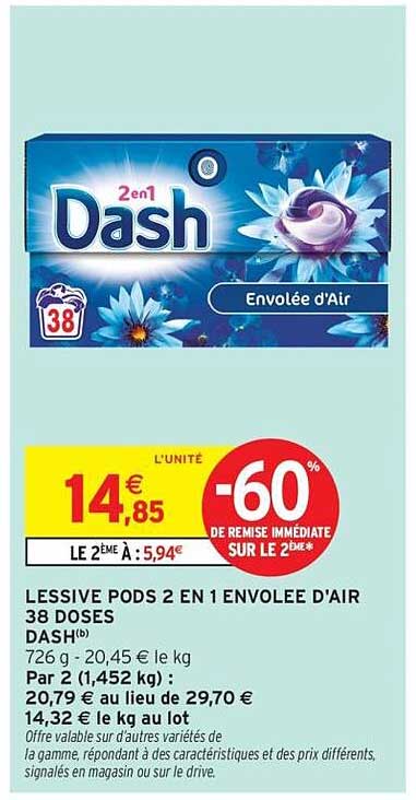 LESSIVE PODS 2 EN 1 ENVOLE D'AIR 38 DOSES DASH