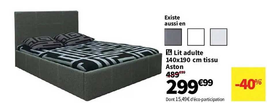 Lit adulte 140x190 cm tissu Aston