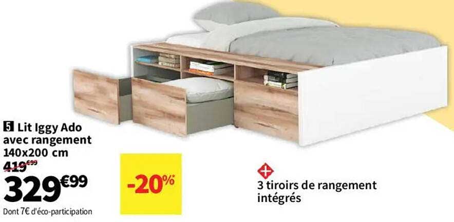 Lit Iggy Ado avec rangement 140x200 cm
