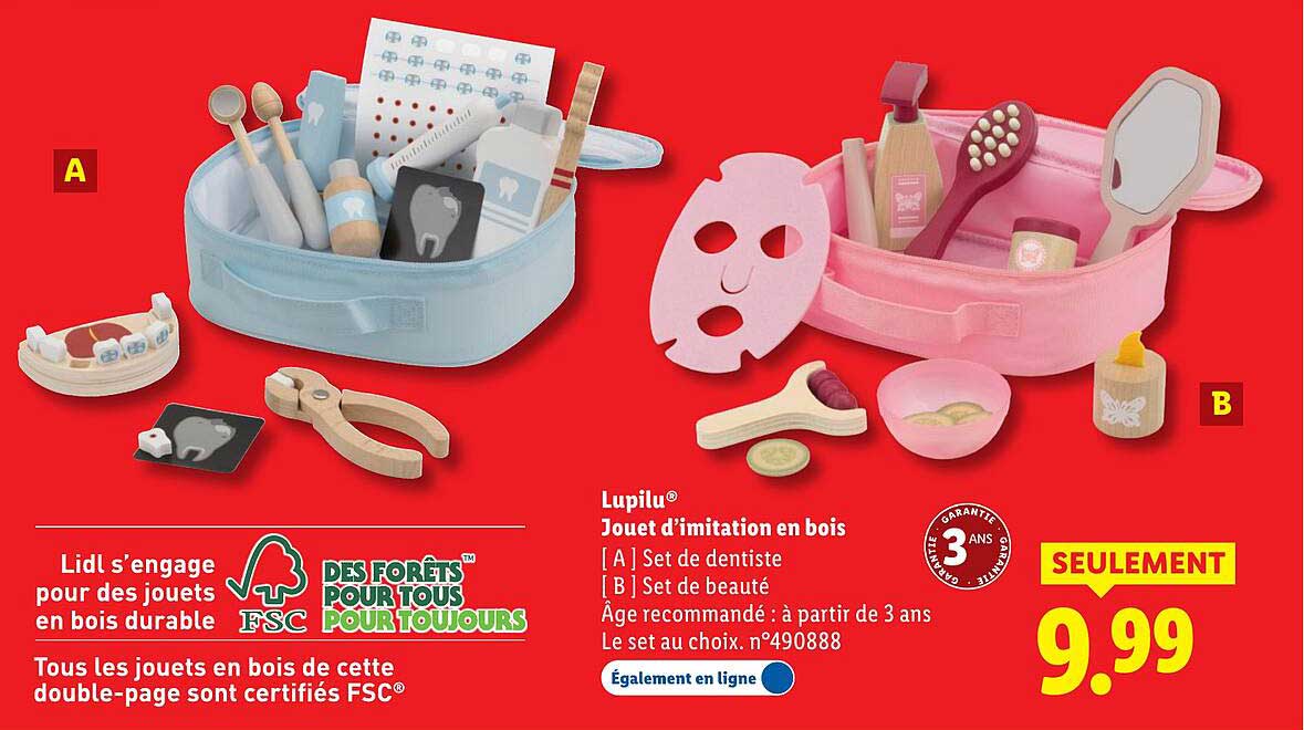 Lupilu® Jouet d’imitation en bois - Set de dentiste
