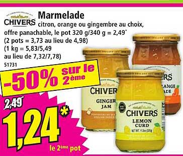 Marmelade Chivers citron, orange ou gingembre au choix