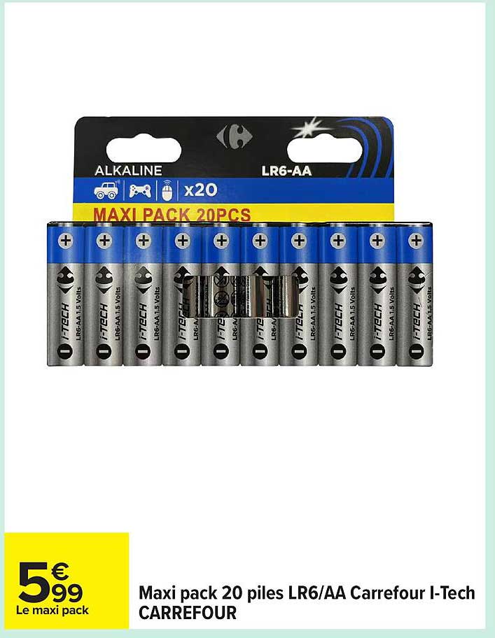 Maxi pack 20 piles LR6/AA Carrefour I-Tech