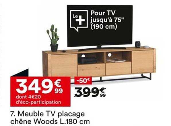 Meuble TV placage chêne Woods L.180 cm