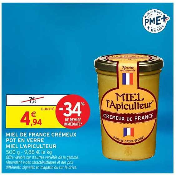 MIEL l'Apiculteur Crèmeux de France Pot en Verre