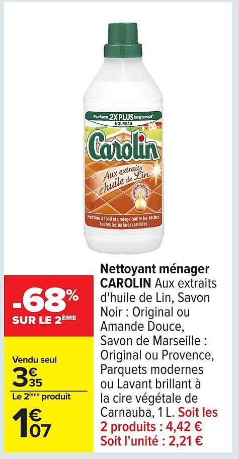 Nettoyant ménager CAROLIN Aux extraits d'huile de Lin